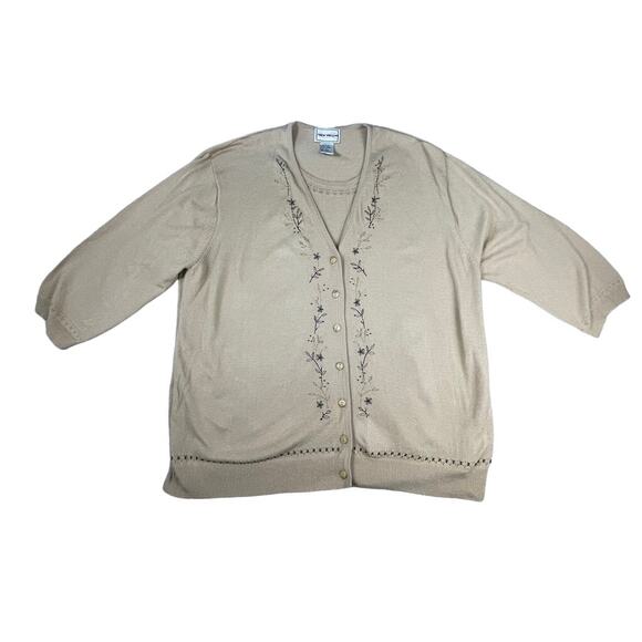 Vintage Napa Valley Cardigan Sweater Beige Embroidered Button Down Size L Large - Picture 1 of 6